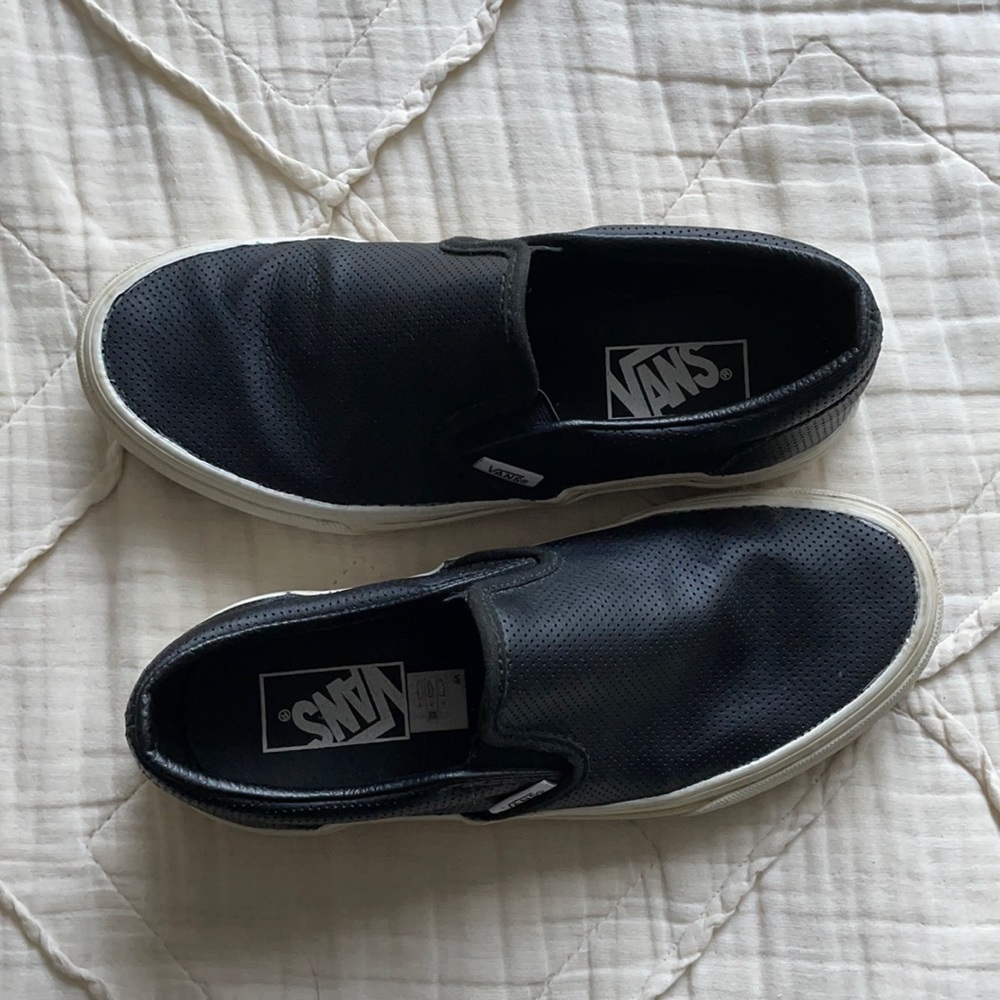 Vans Black Leather Slip Ons